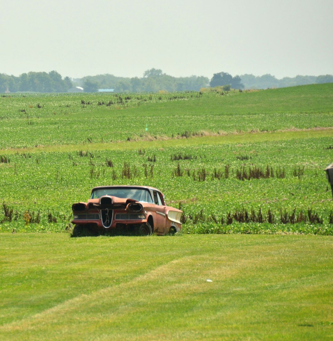 Line of vintage rally cars driving on a rural Uruguayan road